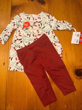 Magnetic Me Dress set Top and Maroon Leggings Cherry Print Tunic 0-3 months
